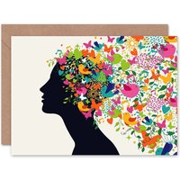 Coloured Birds Butterflies Music Hair Birthday Card