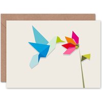 Origami Hummingbird Flower Geometric Thankyou Design Card