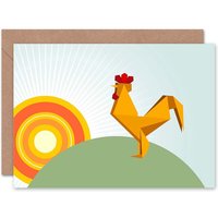 Origami Sunrise Rooster Art Blank Just to Say Card