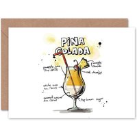 Artery8 Pina Colada Cocktail Drink Recipe Drawing Birthday Card