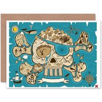 Artery8 Pirate Map Skull Island Kids Birthday Child Kids Card