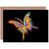 Psychedelic Vibrant Neon Colourful Butterfly on Blank Card