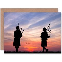 Scottish Bagpipes Silhouette Sunset Scottish Scotland Card