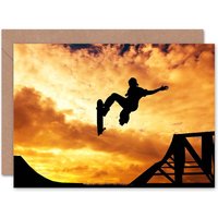 Artery8 Skateboard Ramp Sunset Photo Kids Birthday Child Kids Card