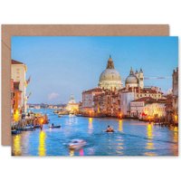 Venice Grand Canal Waterfront Italy Travel Evening Photo Card