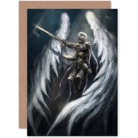 Artery8 Fantasy Angel Knight Warrior Greetings Card in Grey