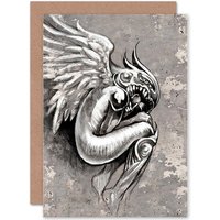Artery8 Fantasy Grafitti Angel Greetings Card in Grey