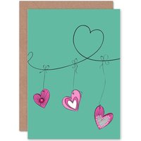 Artery8 Love Hearts String Anniversarys Card in Green