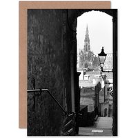 Artery8 Cityscape Old Lane Scott Monument Edinburgh Greetings Card in Grey