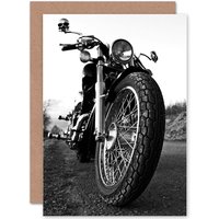 Artery8 Transport Motorbike Motorcycle Front View Greeting Card in Black