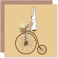 Artery8 Bunny Penny Farthing Bicycle Egg Basket Cartoon Easter Card