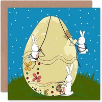 Wee Blue Coo Bunnies Painting Egg Easter Child Kids Card
