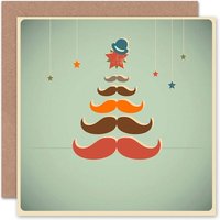 Handlebar Moustache Tree Hipster Christmas Him Card