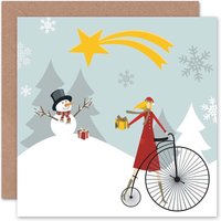 Artery8 Snowman Shooting Star Bicycle Christmas Card