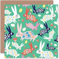 Flower Bunnies Pattern Easter Card