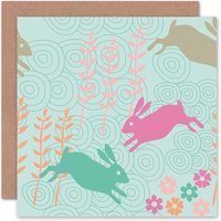 Abstract Bunny Rabbits Easter Card