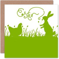 Bunny Silhouette Chicken Easter Card