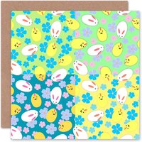 Eggs Chicks Bunny Flowers Easter Card