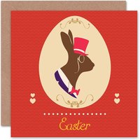 Gentleman Monocle Bunny Top Hat Egg Vintage Easter Card