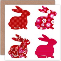 Artery8 Rabbit Floral Line Polka Dot Patterns Easter Card