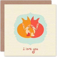 Love Cartoon Hearts Fox Anniversary Valentines Card