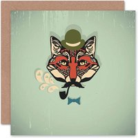 Gentleman Hipster Fox Pipe Bowtie Dad Fathers Day Card