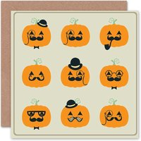Artery8 Moustache Gentleman Pumpkin Pattern Fun Halloween Card