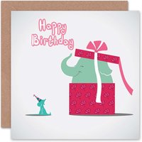 Mouse & Elephant Gift Box Surprise Birthday Card