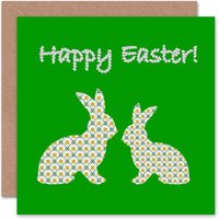 Bunnies Silhouettes Daisies Pattern Easter Card