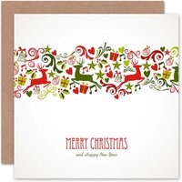 Artery8 Deer Gift Festive Pattern Christmas Card