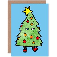 Artery8 Sneaky Christmas Tree Creepy Christmas Greetings Card in Blue