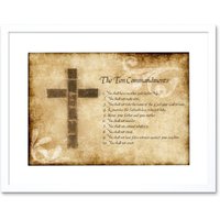 Artery8 Ten 10 Commandments Christianity Religion Cross Religious Quote Christian Typography Artwork Framed Wall Art Print 12X16 Inch in White