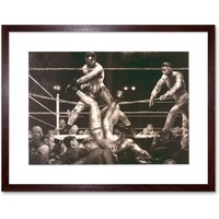 Artery8 Sport Boxing Ring Knockout Jack Dempsey Versus Luis Firpo Polo Grounds New York Framed Wall Art Print Picture 12X16 inch in Brown