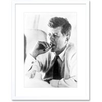 Artery8 Vintage Photo President John Kennedy Smoke Cigar JFK Framed Art Print in White
