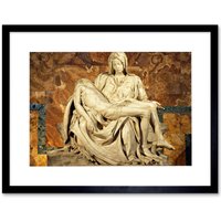 Michelangelo Pieta 1499 Renaissance Marble Sculpture Mary Holding Jesuss Dead Body Framed Wall Art Print Picture 12X16 inch