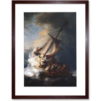 Artery8 Old Master Painting Rembrandt Christ Storm On Sea Of Galilee 1633 Disciples Biblical Scene Framed Wall Art Print Picture 12X16 inch in Brown