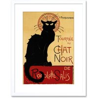 Wall Art Print Cat Chat Noir Rodolphe Salis Paris Artwork Framed 9X7 Inch White W7" x H9"