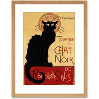 Wall Art Print Cat Chat Noir Rodolphe Salis Paris Artwork Framed 9X7 Inch Light Oak W7" x H9"