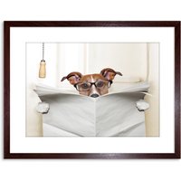 Artery8 Wall Art Print Photo Mock Jack Russell Toilet Reading Newspaper Artwork Framed 9X7 Inch in Brown | Size: W7" x H9"