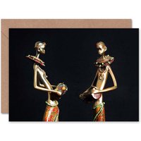 Artery8 African Figurines Sculptures Tribe Men Playing Drums Card