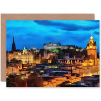 Edinburgh City Castle Cityscape At Night Travel Card