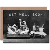 Artery8 Get Well Soon Little Folk Animals Cat Get Well Card
