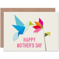 Wee Blue Coo Women's Mothers Day Origami Flower Hummingbird Card