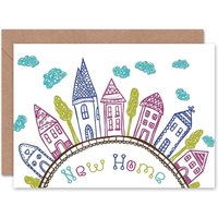 Moving House Drawing City Clouds Home Card