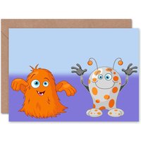 Nursery Monsters Hairy Blob Spots Smiles Birthday Card