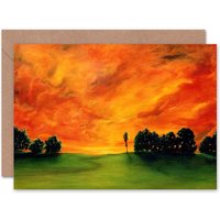 Oil Sunset Field Landscape Tree Birthday Art Card