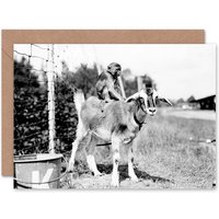 Artery8 Vintage Chained Monkey Riding New Goat Art Card