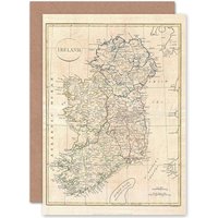 Artery8 1799 Clement Cruttwell Map Ireland Birthday Greetings Card in Beige