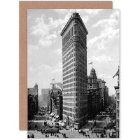 Artery8 Flat Iron Building Ny 1903 History Old Bw Photo Birthday Greetings Card in Grey