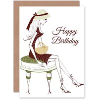 Artery8 Happy Birthday Painting Stylish Cartoon Fashion Greetings Card in White